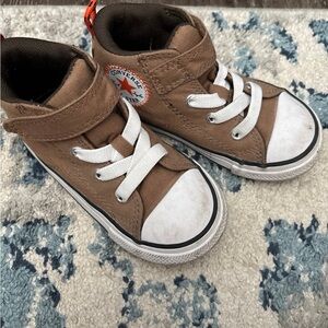Converse Brown and White High-Top Sneakers with Velcro Strap